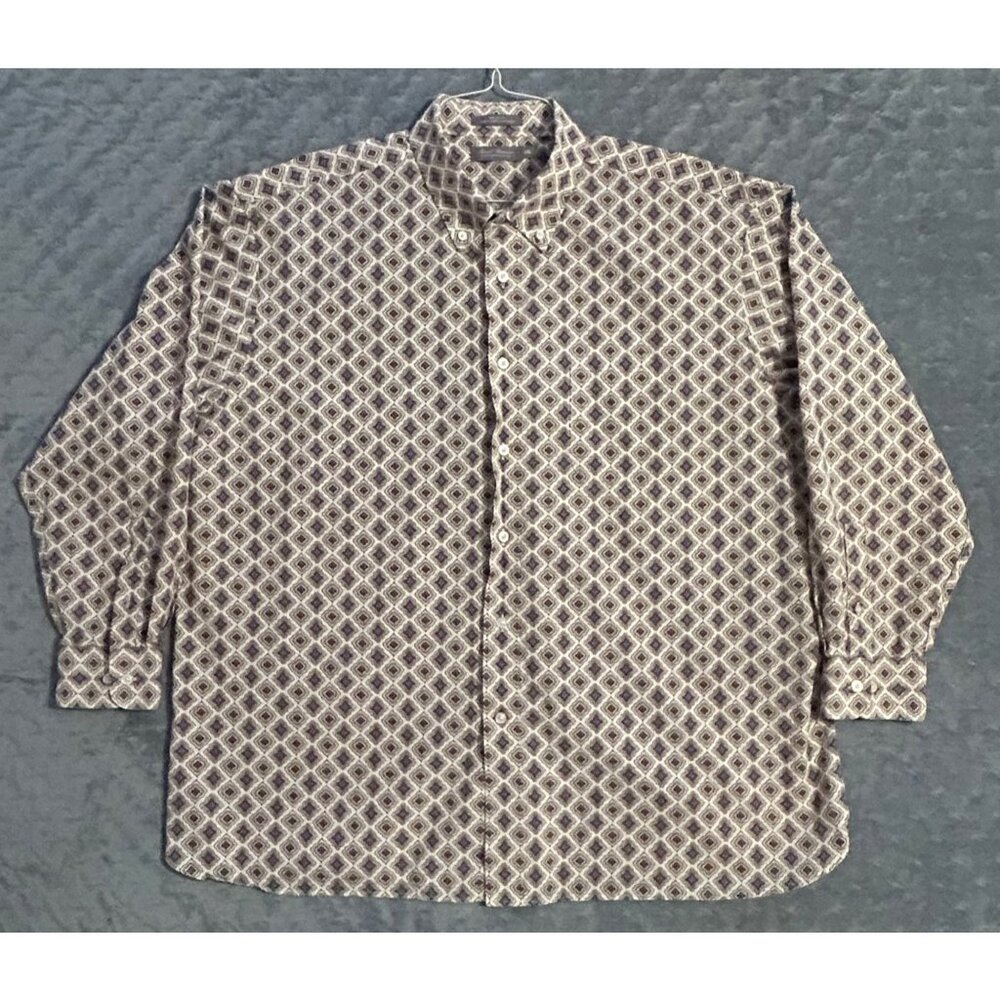 Daniel Cremieux Mens XXL Cotton Button-Up Shirt Geometric Print Brown Blue - Picture 5 of 6